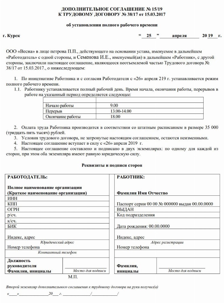 Приказ о переводе на полную ставку — образец 2023