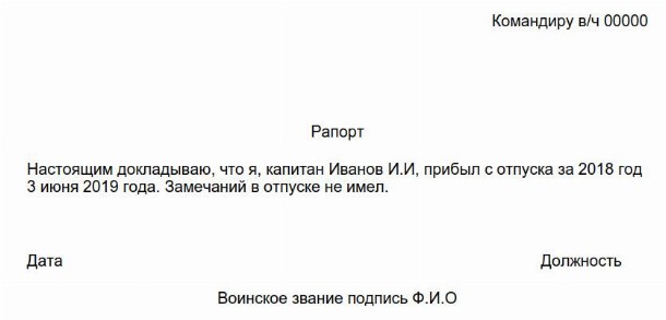 Рапорт на отпуск военнослужащего по контракту — образец 2024