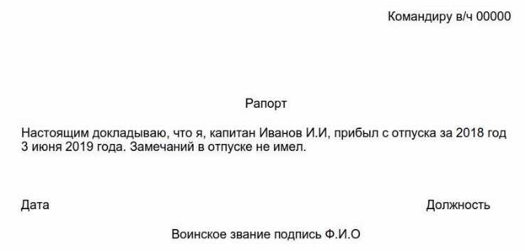 Рапорт на отпуск военнослужащего по контракту — образец 2024