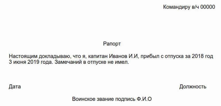 Рапорт на отпуск военнослужащего по контракту — образец 2024