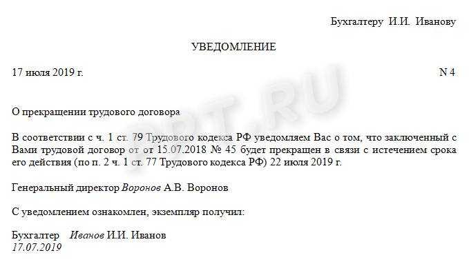 Приказ об окончании срочного трудового договора образец