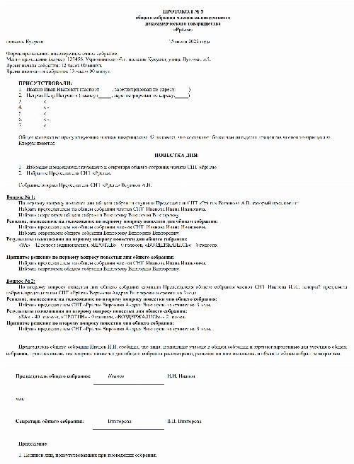 Протокол общего собрания СНТ — образец 2023 года. Образец выписки из ...