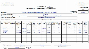 Арматурная карта для учета мягкого инвентаря