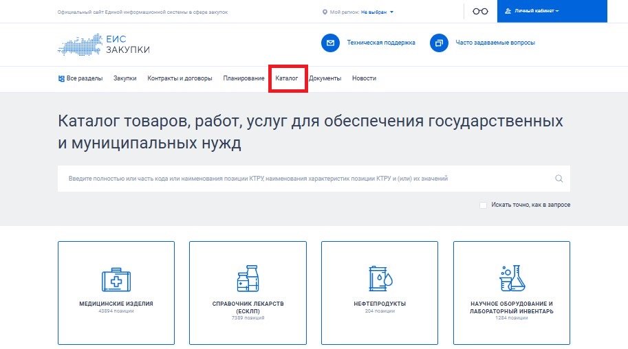 Каталог ТРУ в ЕИС
