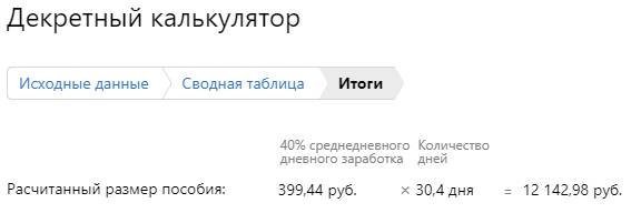 Калькулятор расчета дородовых и послеродовых