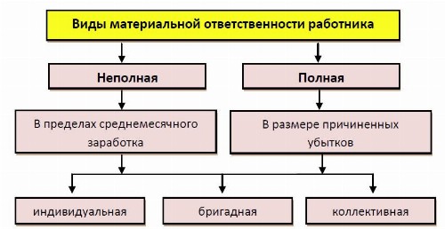 Схема виды материальной ответственности работника