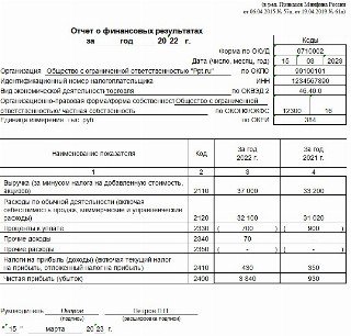 Образец отчета о финансовых результатах для организации на УСН