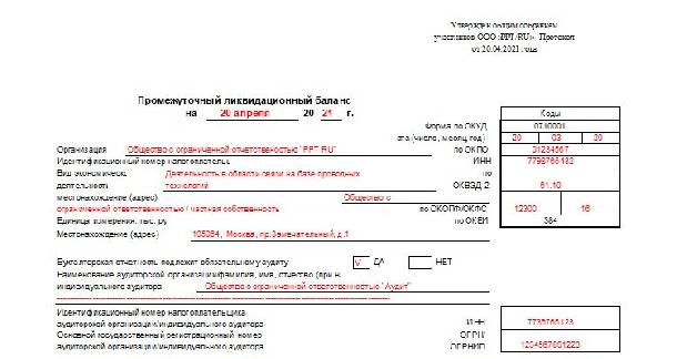 Утверждение ликвидационного баланса образец