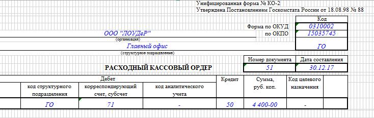 Рко на зарплату образец заполнения