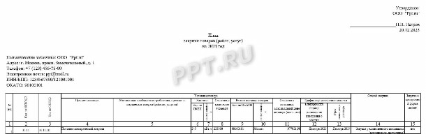 Образец плана закупок 223 ФЗ на 2024 год | Скачать форму, бланк