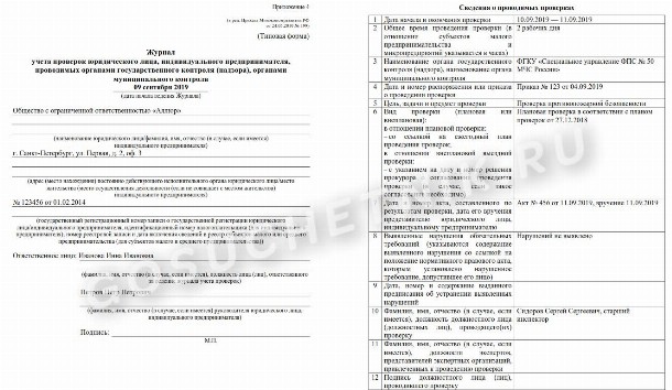 Журнал учета проверок юридического лица – образец 2024