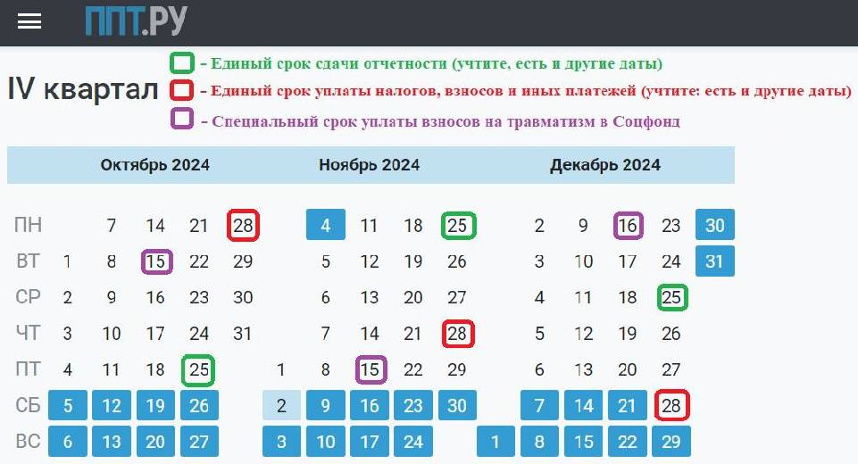 Календарь бухгалтера на 3 - 10 октября