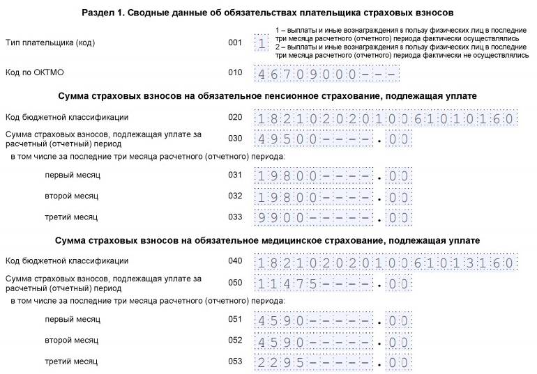 Раздел 1 кбк по св на ОМС РСВ. Ошибка 0400400013 в расчете по страховым взносам контур образец.