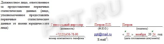 Последний блок формы 1-Т (проф) со сведениями о лице, ответственном за подготовку отчета