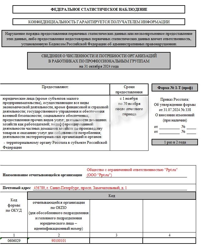 Титульный лист формы 1-Т (проф)