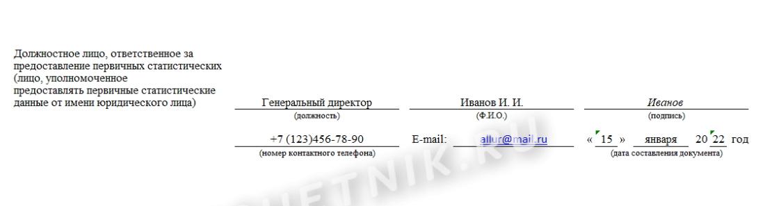 Пример подписей в отчете