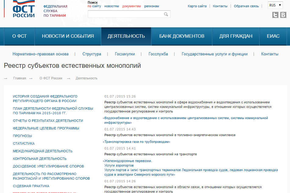 Реестр естественных монополий 2025