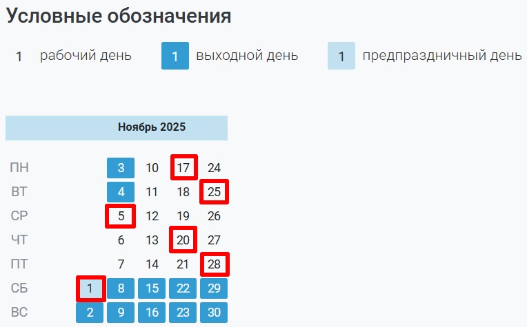 Календарь бухгалтера на ноябрь 2025 года