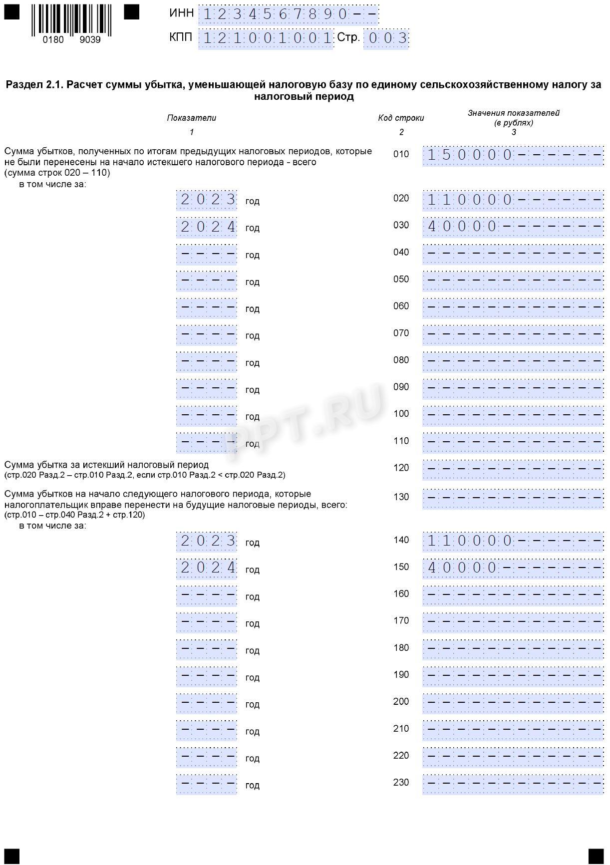 Раздел 2.1 декларации по ЕСХН за 2025 год Раздел 2.1 декларации по ЕСХН за 2025 год