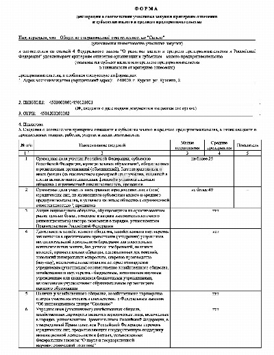 Образец декларация о принадлежности к смп по 44 фз образец