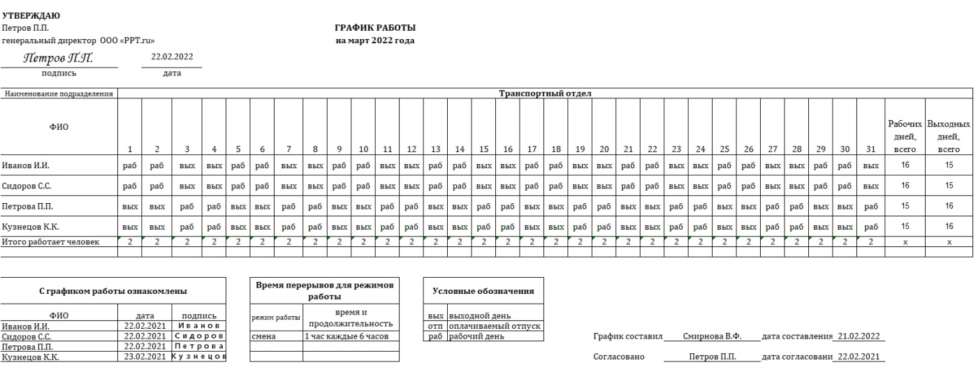 Образец графика работы 2022 | Скачать бланк в excel,форму