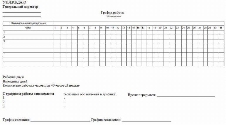 Утвержденный график работы образец