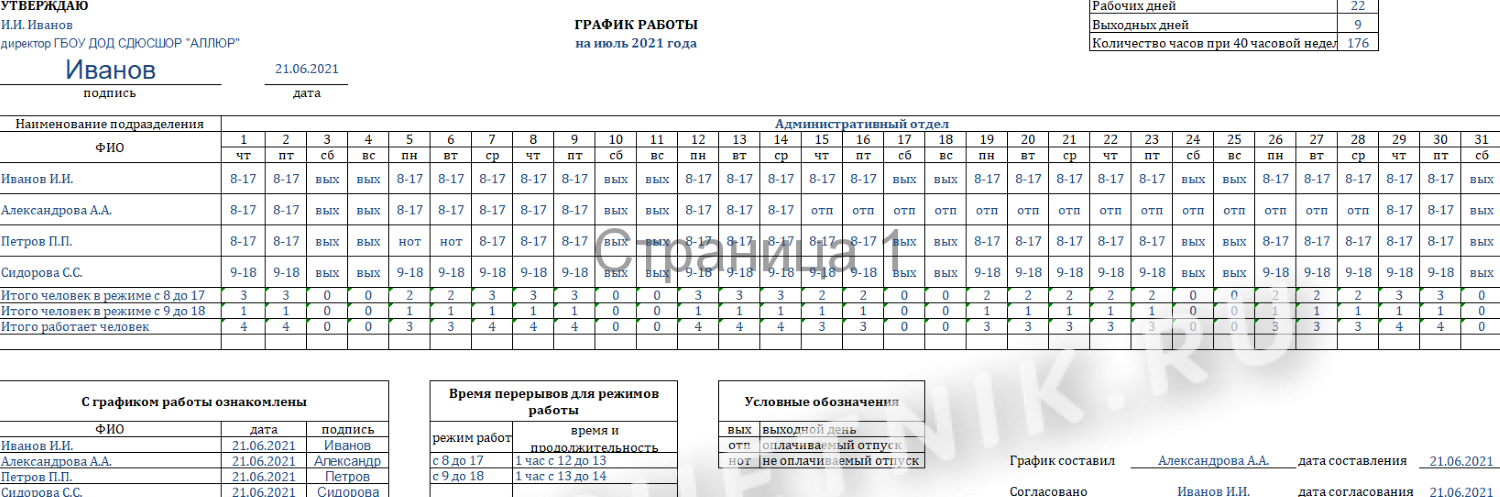 Как писать расписание