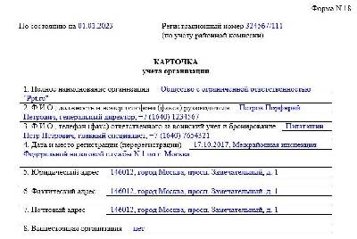 Образец форма 18 карточка учета организации образец заполнения