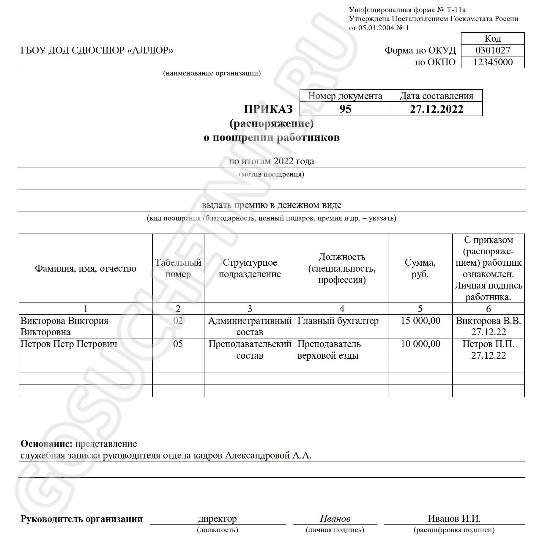 Вознаграждение по итогам года положение