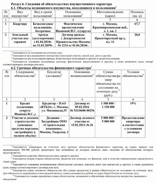 Образец заполнения декларации о доходах