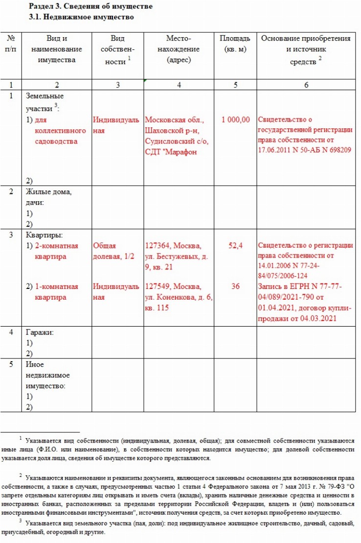 Образец заполнения декларации о доходах госслужащих и их семей за 2021 год