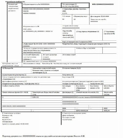 Экспортная таможенная декларация образец