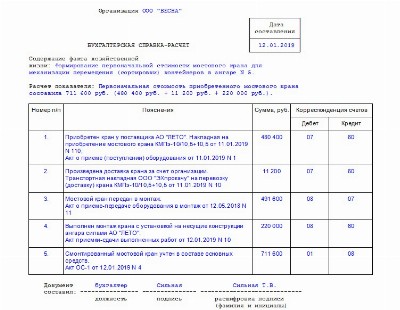 Образец бухгалтерской справки об основных средствах