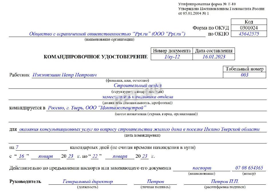 Образец заполнения решения о командировании на территории российской федерации