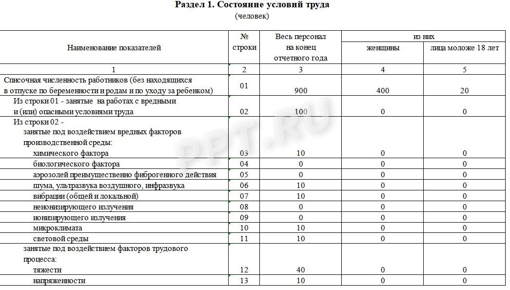 Раздел 1 формы 1-Т (условия труда)