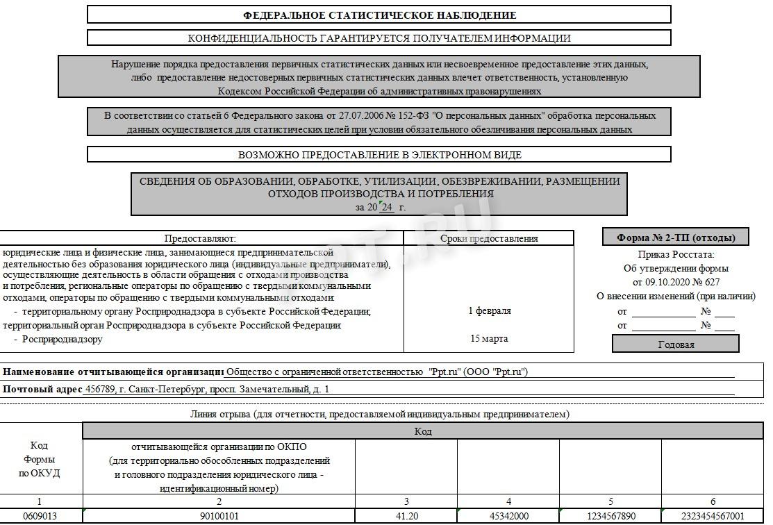 Образец отчета 2-ТП (отходы), стр. 1