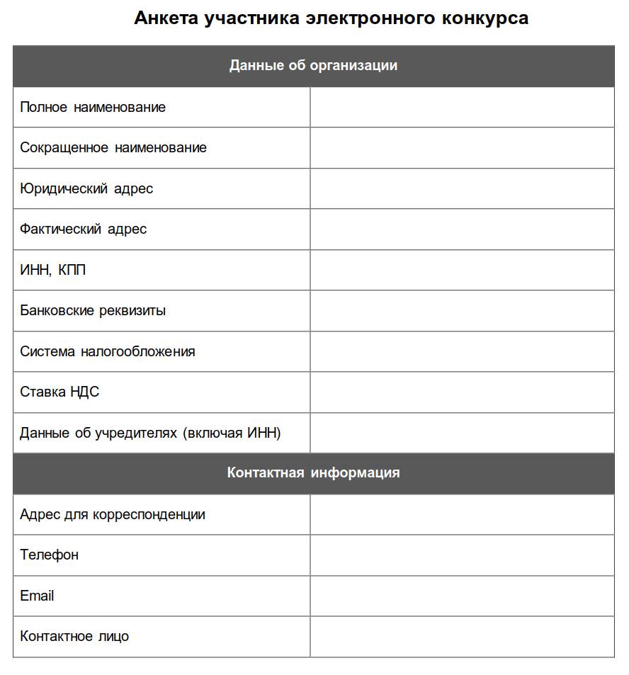 Анкета участника аукциона по 44-ФЗ — образец для ИП в 2024 году