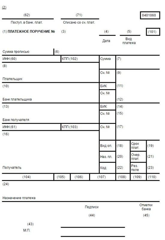 Поля для реквизитов в платежном поручении