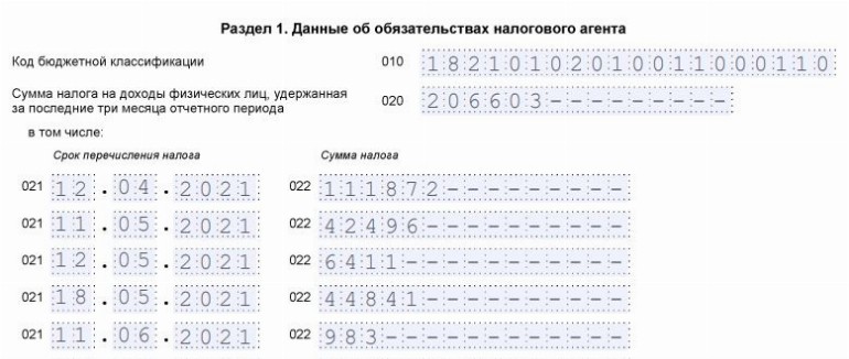 Заполнение формы 6 ндфл за 2 квартал 2021 год образец заполнения