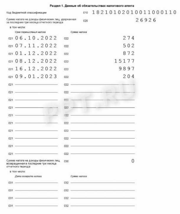 Образец заполнения 6 ндфл за 4 квартал 2022 года на примере