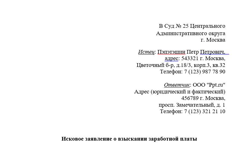 Как написать сведения об истце и ответчике в иске по трудовому спору