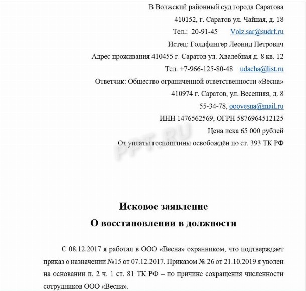 Исковое заявление в суд на работодателя – образец 2024