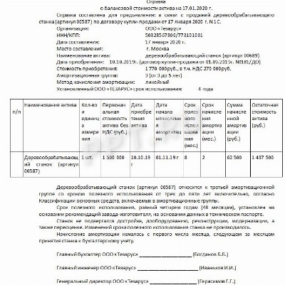 Справка о балансовой стоимости активов образец