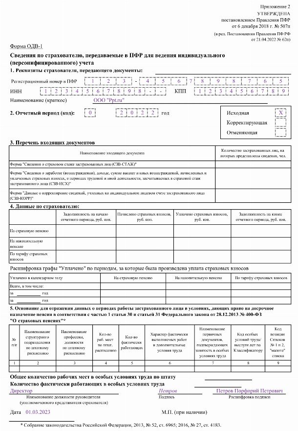 Одв 1 образец заполнения 2022