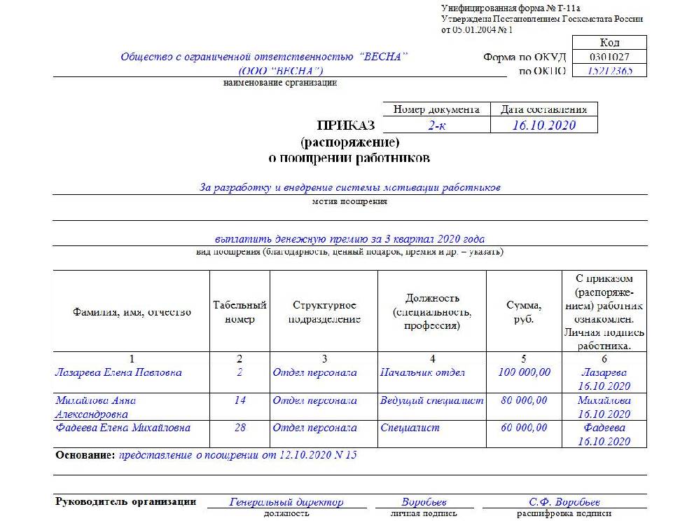 Образец положение о премировании работников образец 2020