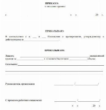 Приказ о лишении премии образец