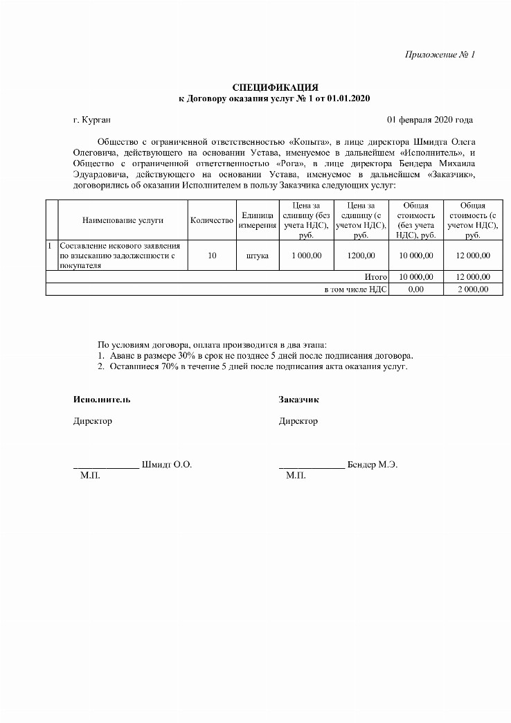 Фото спецификация к договору