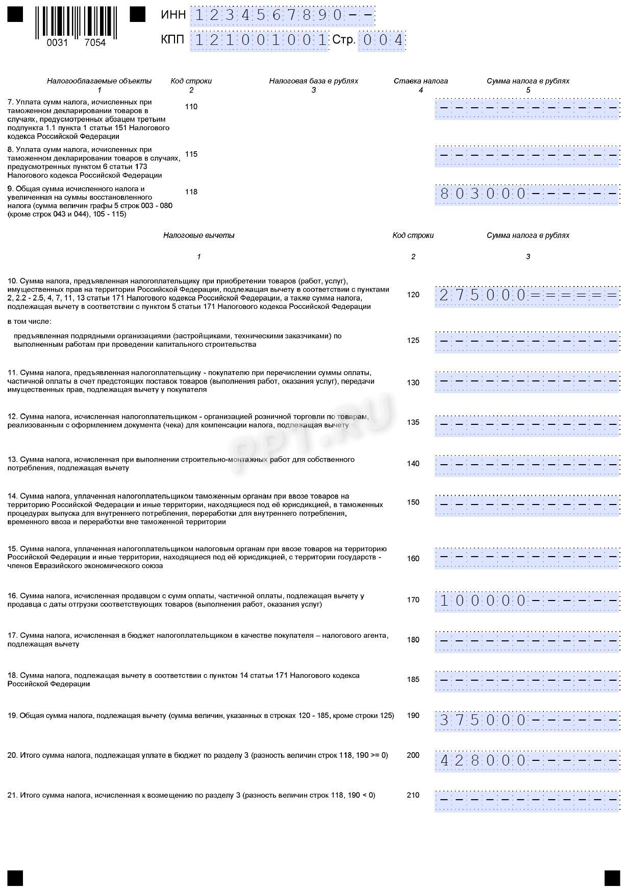 Образец раздела 3 декларации по НДС (стр. 2)