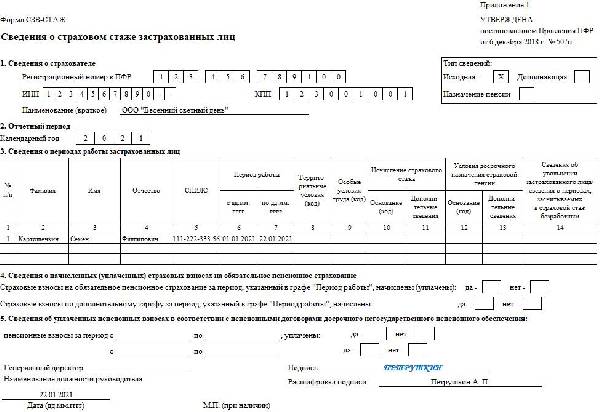 Отчет сзв стаж в 2021 году порядок заполнения в 1с