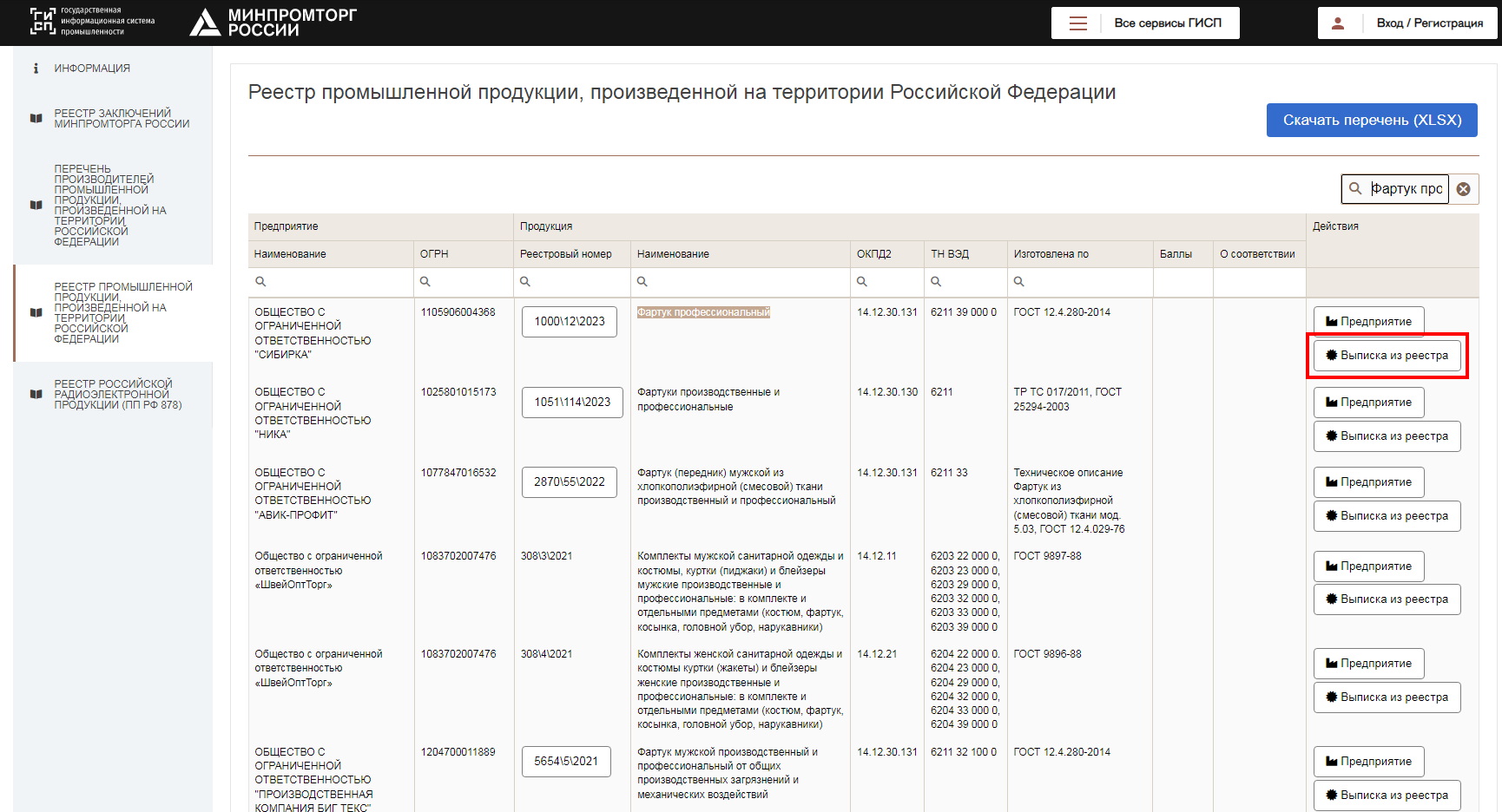 Выписка из реестра российской промышленной продукции в 2024 году